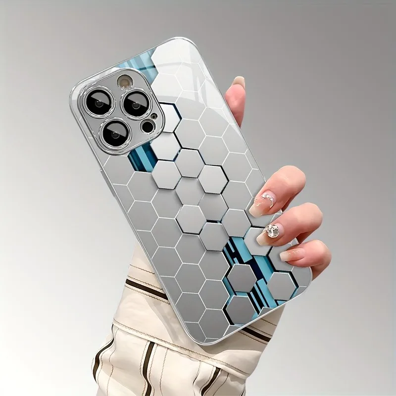 

Silver Honeycomb Glass Phone Case for Oppo A79 A98 A78 A76 A17 A94 A96 A38 A36 A1 A16K A74 A60 A58 A57 A54 A16 A15 A93 A3X 4G 5G