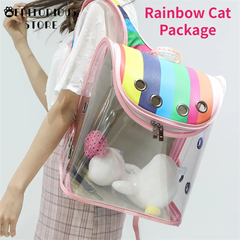 

Rainbow Pet Cat Carrier Backpack Breathable Cat Travel Outdoor Shoulder Bag for Dog Cat Portable Packaging Carrying Pet Supplies