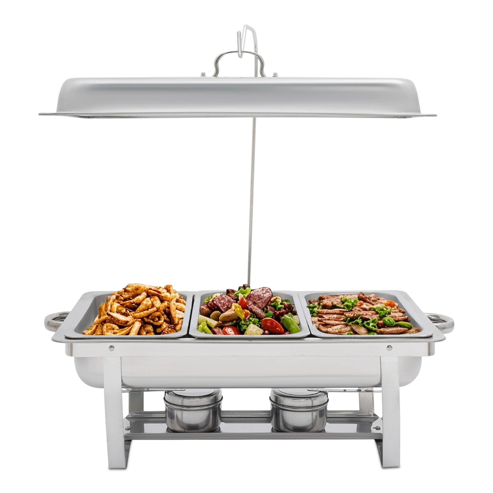 

3-Compartment Stainless Steel Chafing Dish - 9L Buffet Set for Party, Dishwasher Safe & Food Warmer (56*35.5*7.5cm)
