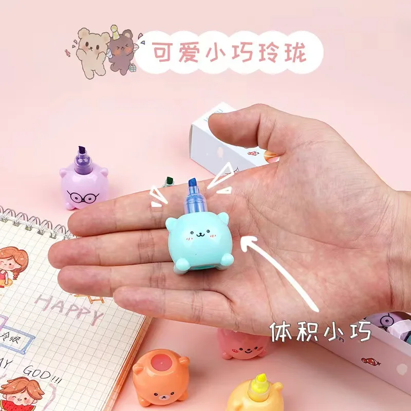 6 قطعة/المجموعة Kawaii السمين الدب علامات الفن علامات بطانة مجلة Diy بها بنفسك الفن لوازم الرسم الطلاء ماركر لطيف القرطاسية هدية