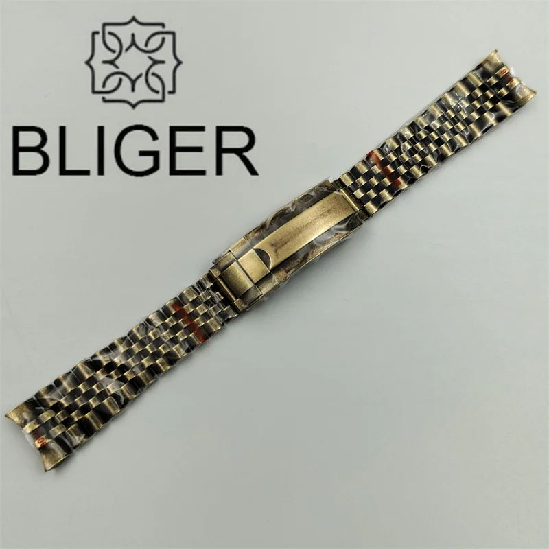 BLIGER 20mm/21mm Steel Strap Bronze Coated Watch Band Solid 904L Stainless Steel Glide Folding Buckle Fits 40mm/43mm Case