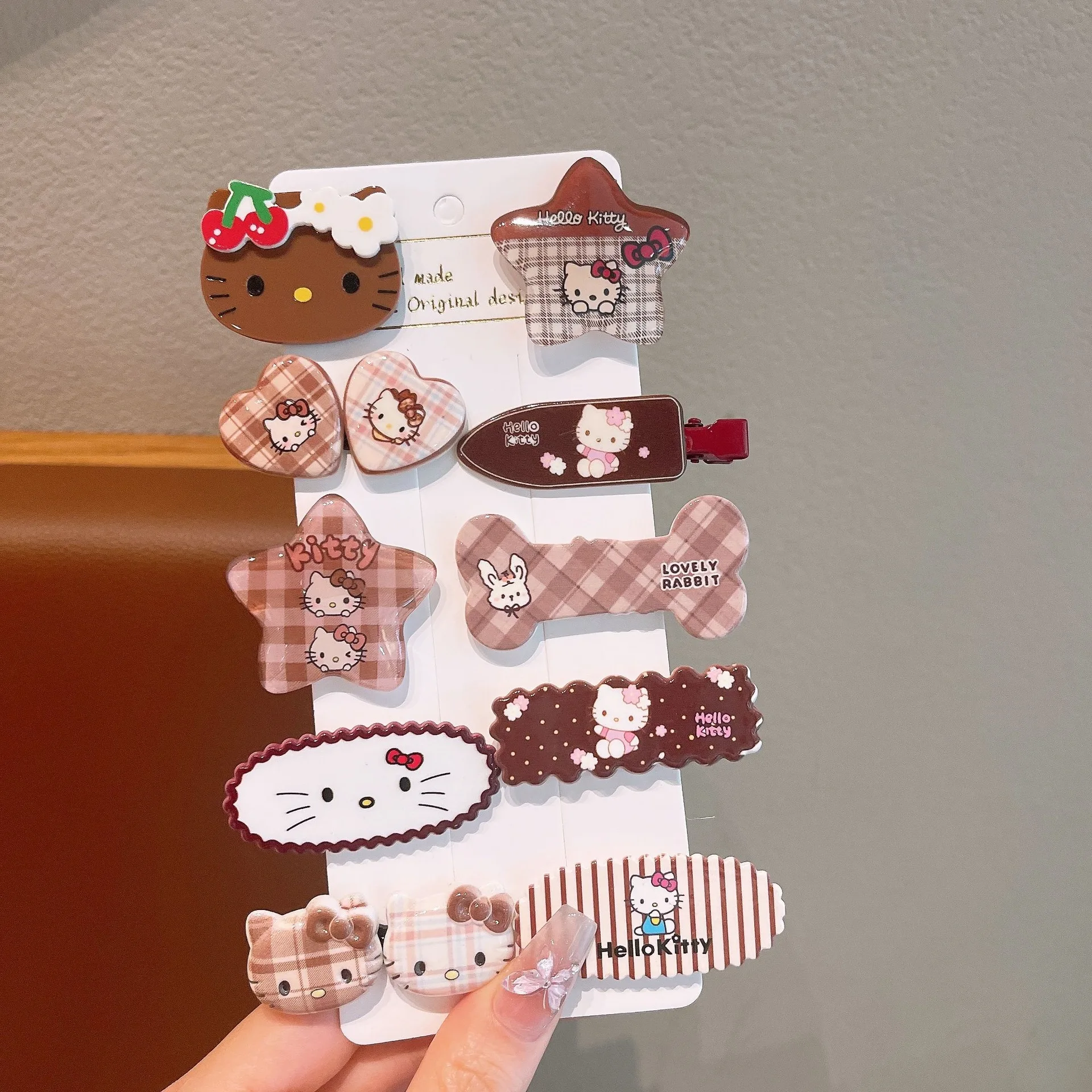 Hello Kitty Haarspangen-Set - Kawaii Acryl-Katzenkopf & Fruchtmuster Haarklammern für Mädchen, Niedliche Seitenpony-Clips & Tägliches Accessoire – Detail 8