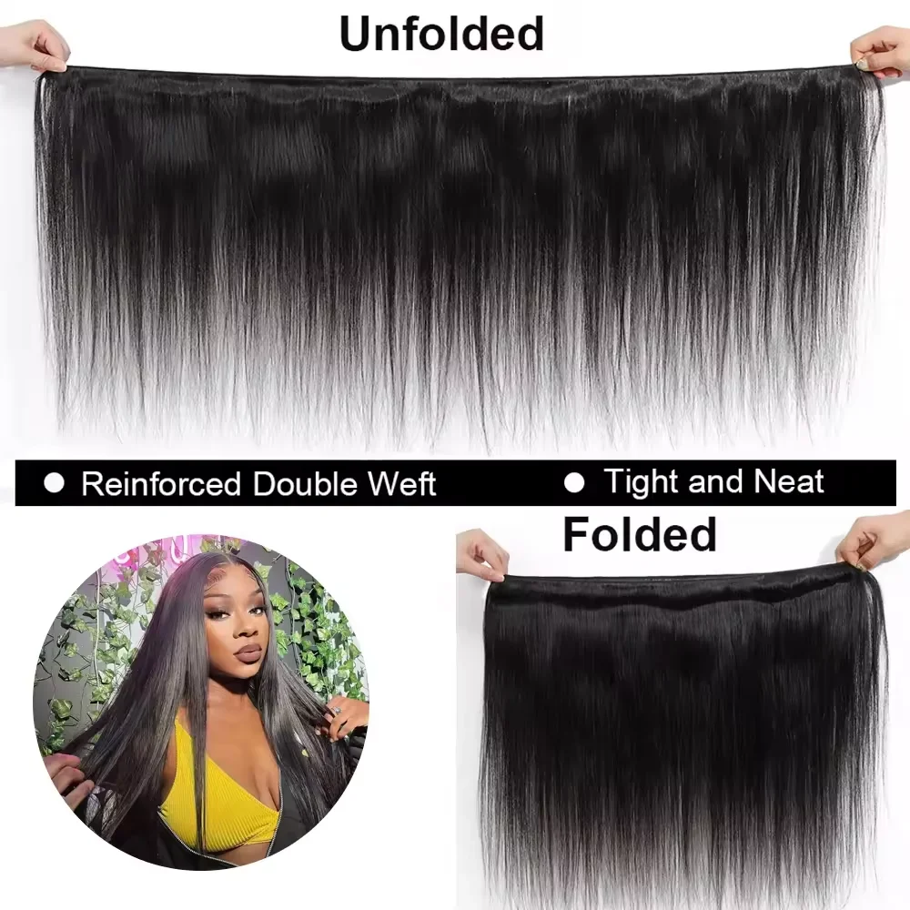 Brazilian 30 40 Inch Raw Remy Unprocessed 100% Human Hair Extensions Bone Straight 1 3 4 Bundles Double Weft Bulk Braiding Hair