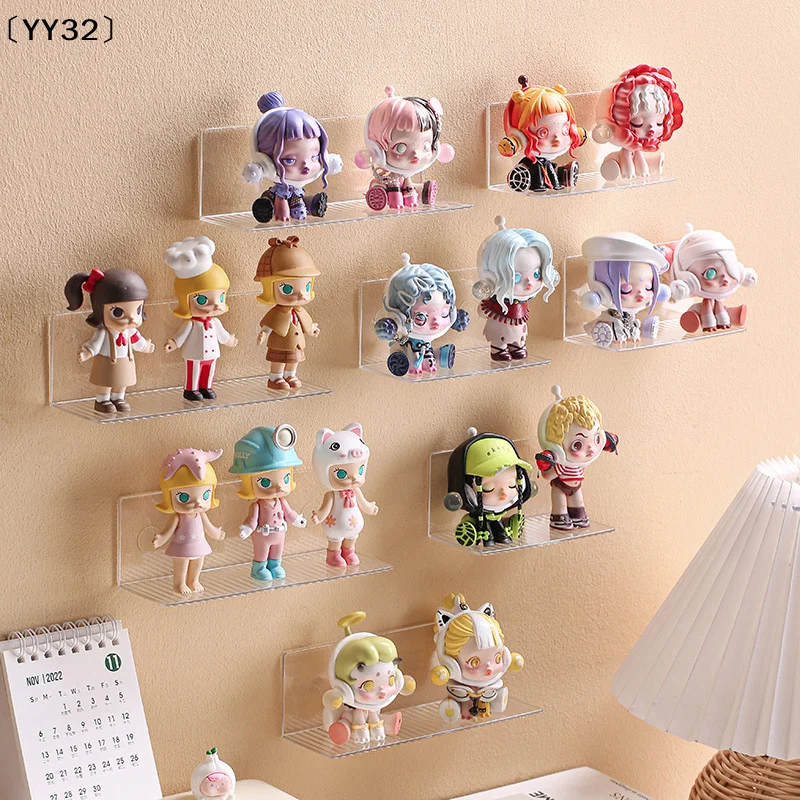 Self-Adhesive Transparent Acrylic Wall Mounted Figures Display Storage Rack DIY Toy Stand〔YY32〕