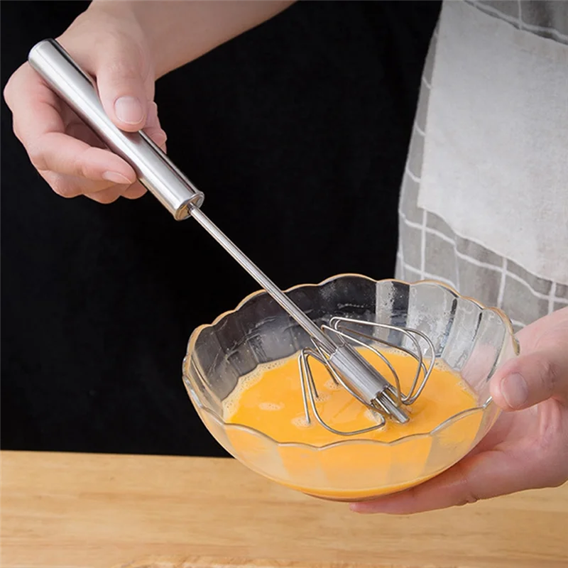 PZHI-12Inch Stainless Steel Semi-Automatic Whisk, Hand Push Rotary Blender Egg Whisk, Mixer Stirrer Kitchen Tool