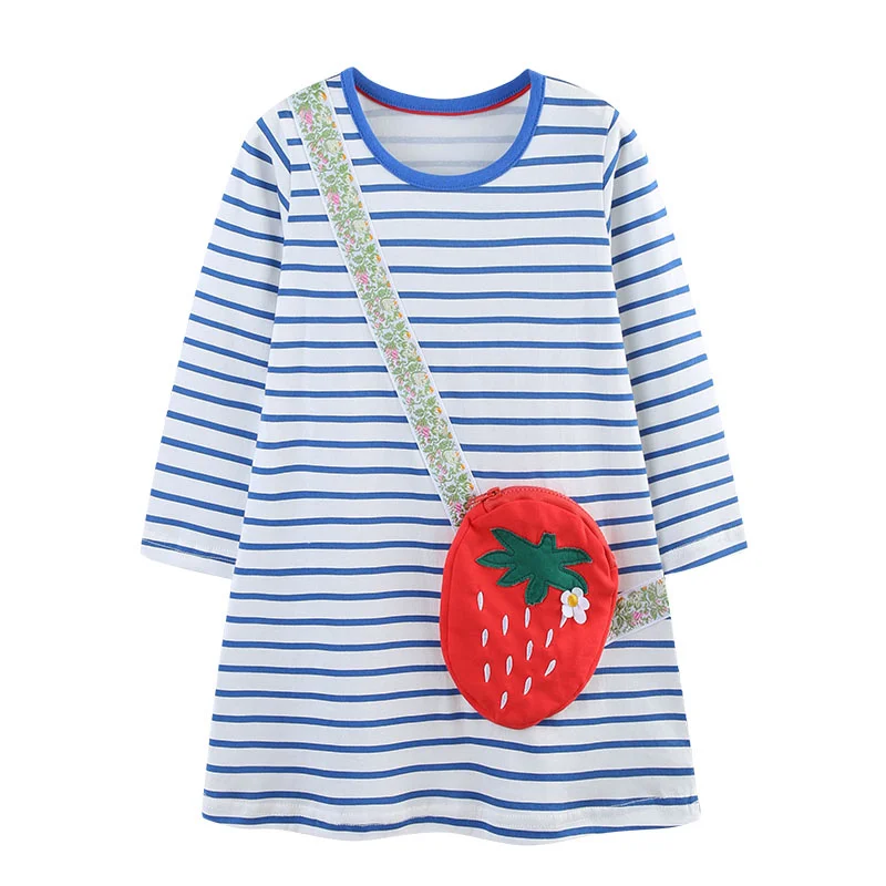

Jumping Meters 2-7T Strawberry Bag Girls Dresses Striped Children's Clothes Toddler Party Birthday Kids Foral Frocks Costume