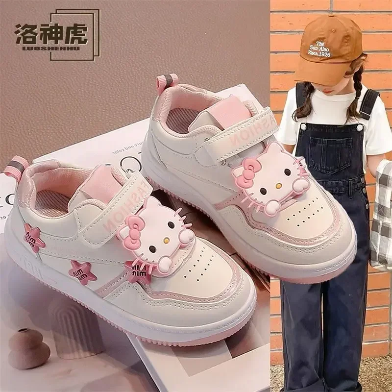 Girly Heart Kawaii Sanrio Fashion Hello Kitty Sports Shoes Spring Autumn Ins Children Casual Board Sneakers Gifts for Girls