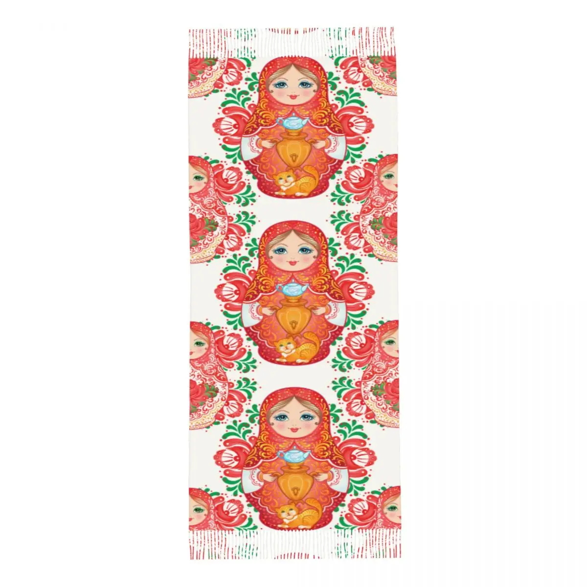 Custom Babushka Matryoshka Russian Doll Tassel Scarf Women Soft Shawl Wrap Female Winter Scarves