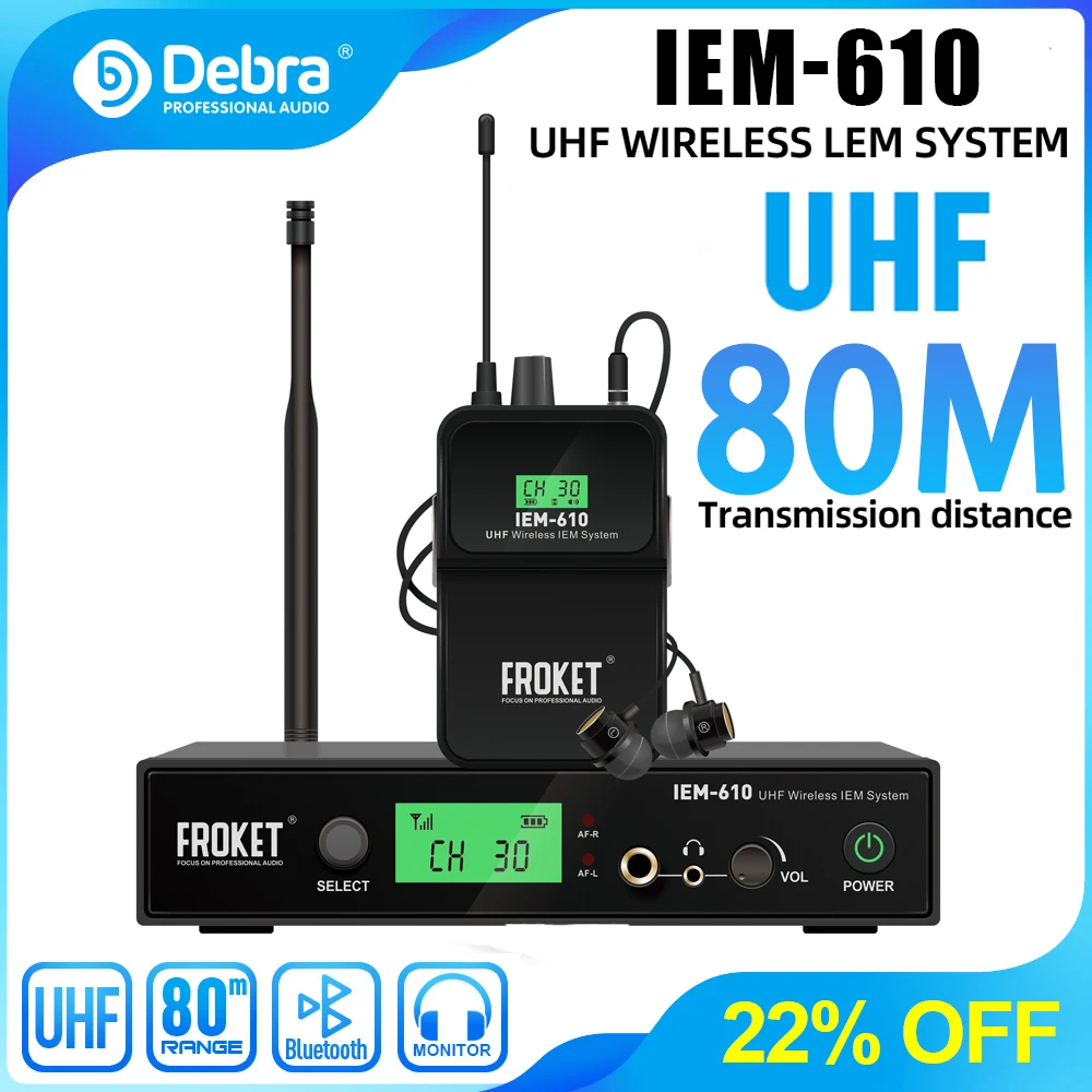 Debra-sistema de monitoreo intrauditivo inalámbrico IEM-610, UHF, rango de 80m, 530-580MHZ, para actuaciones en escenario, grabación, banda, baterista, Iglesia