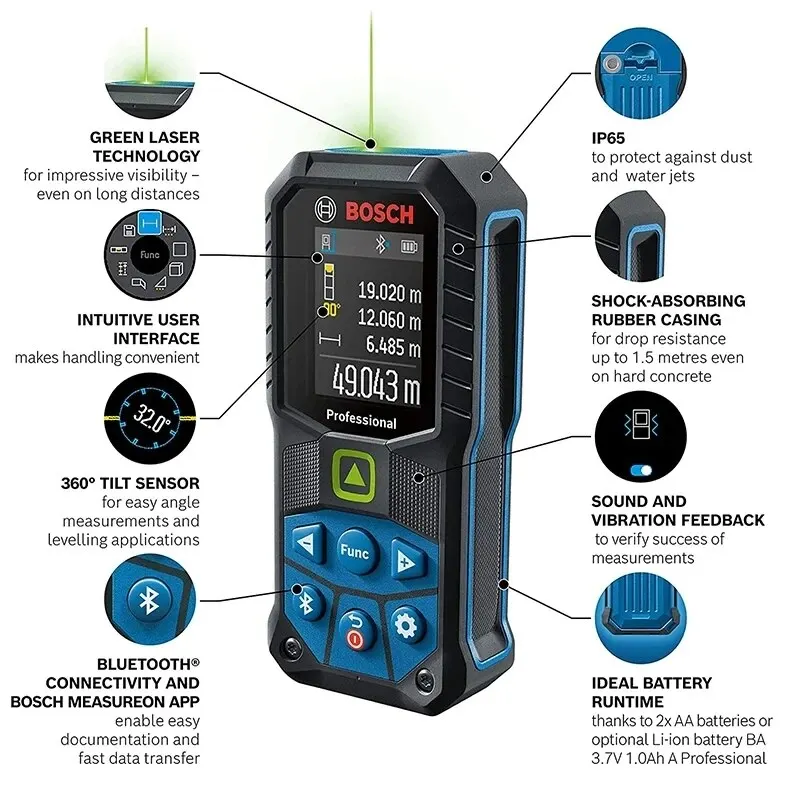 Bosch Professional 50M Green Light Laser Rangefinder Ergonomic With Bluetooth 50-27CG