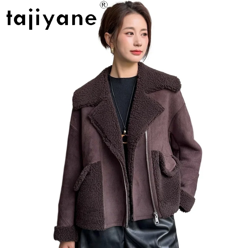 เสื้อโค้ทขนสัตว์แท้ 100% จาก TAJIYANE สำหรับผู้หญิง แจ็คเก็ตสั้นเก๋ไก๋ ขนแกะตัดแต่ง  แฟชั่นฤดูหนาวปี 2025 เสื้อผ้าผู้หญิง ชูบา เจนซิอา