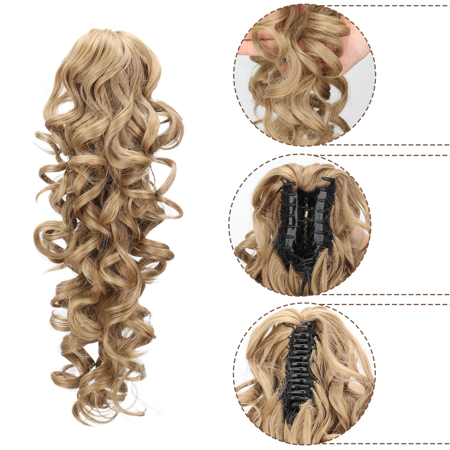 Layered Long Curly Wavy Ponytail Claw Clip Synthetic Hair Extension Drawstring Ponytails For Women Clip In Ponytail Hair Extensi