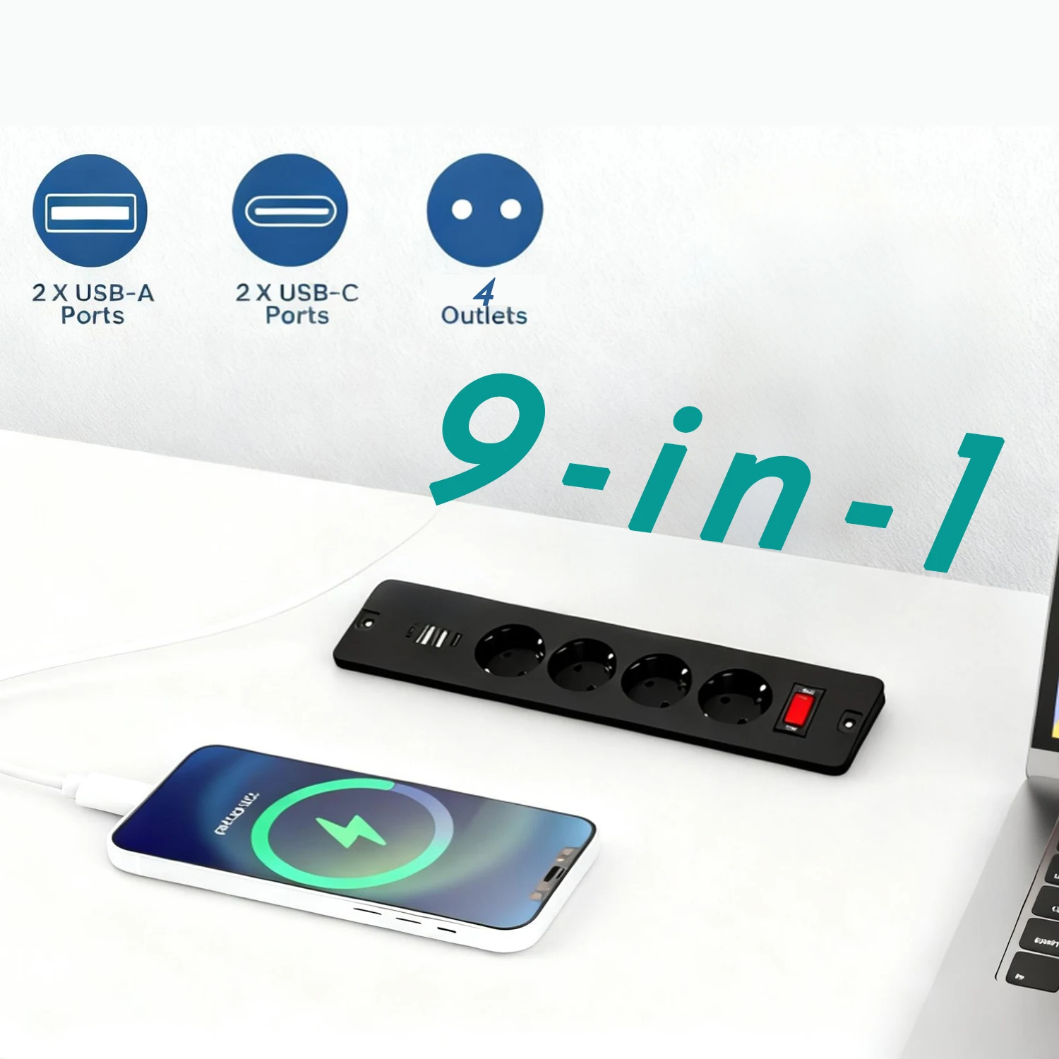 

EU KR Built-in Table Recessed Power Socket Sofa Desktop Sockets with Overload Protection Extension Strip Outlets 2 USB Type-c