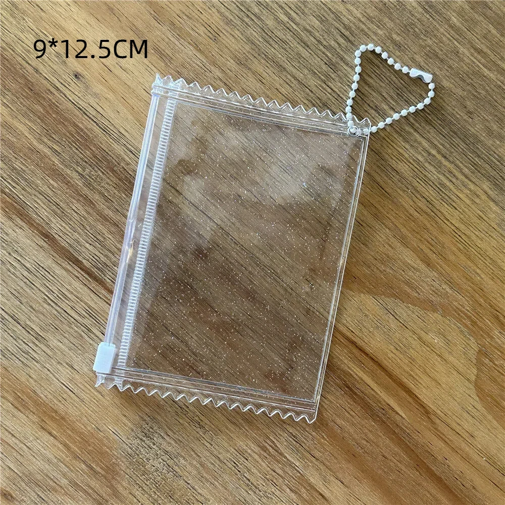 1PCS Clear Shining Card Sleeve Protector with Hanging Chain Candy Zipper Photo Card Holder 3inch PVC Zipper Bag Case