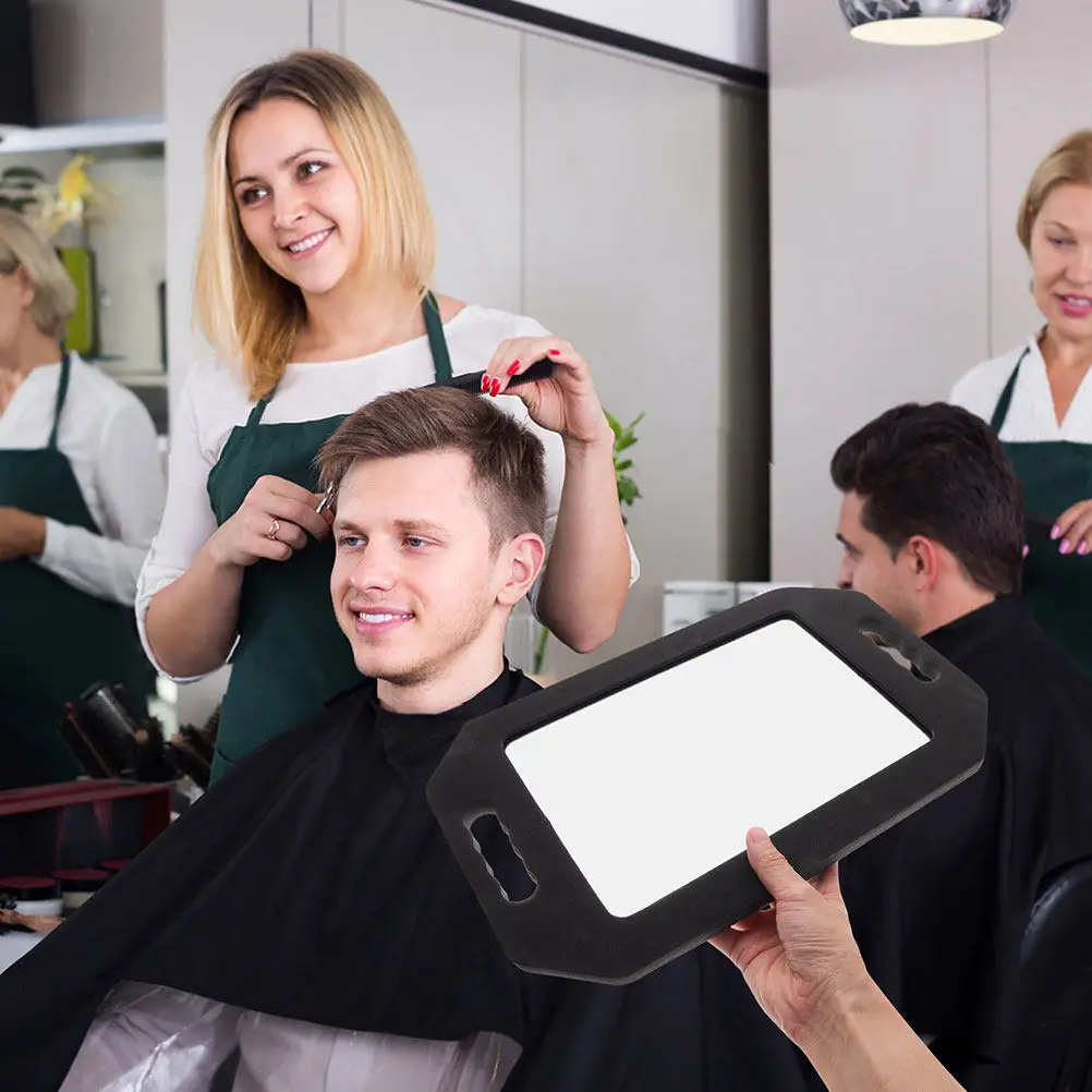 2Pcs Handheld Rectangular Unbreakable Mirror High Definition Foam Cushion Hair Salon Barber Accessories Self Haircut Portable