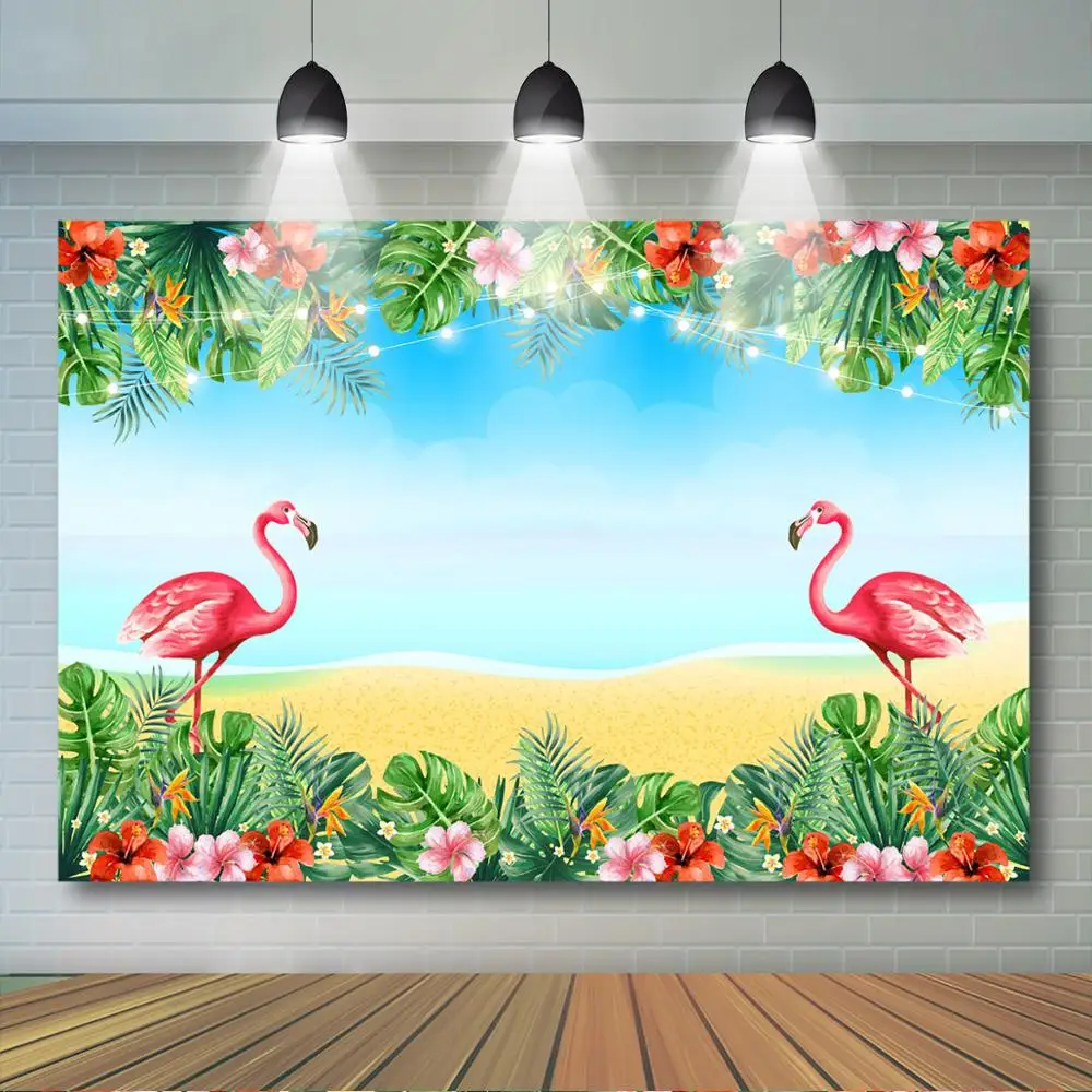 Mocsicka-Fondo de flamenco de verano, flores tropicales, hojas, Aloha, Luau hawaiano, evento de playa, decoración de fiesta de cumpleaños