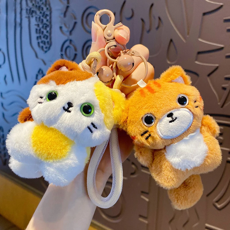 Cute Cat Big Family Series Three Flower Cat Animal Key Chain Lovely Orange Cat Doll Plush Cow Cat Figure Keychain Bag Pendant