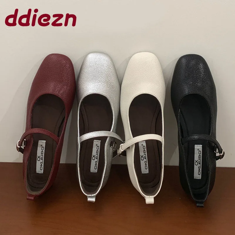 

2025/Новая модная женская обувь Мэри Джейн на плоской подошве, весенне-осенняя повседневная женская обувь с пряжкой и ремешком, женская обувь на плоской подошве