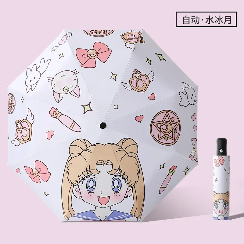 Windproof Anti UV Folding Umbrella Sailor Moon Umbrella Anime Cartoon Figure Tsukino Usagi Mini Pocket Umbrellas Black Coating