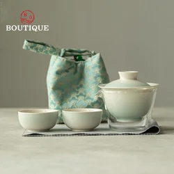 Stunning Colors Handmade Smudge Protable Teaware Sets Outdoor Cups Teapot Tea Maker with Storage Bag Picnic Handbag Gift Teaset