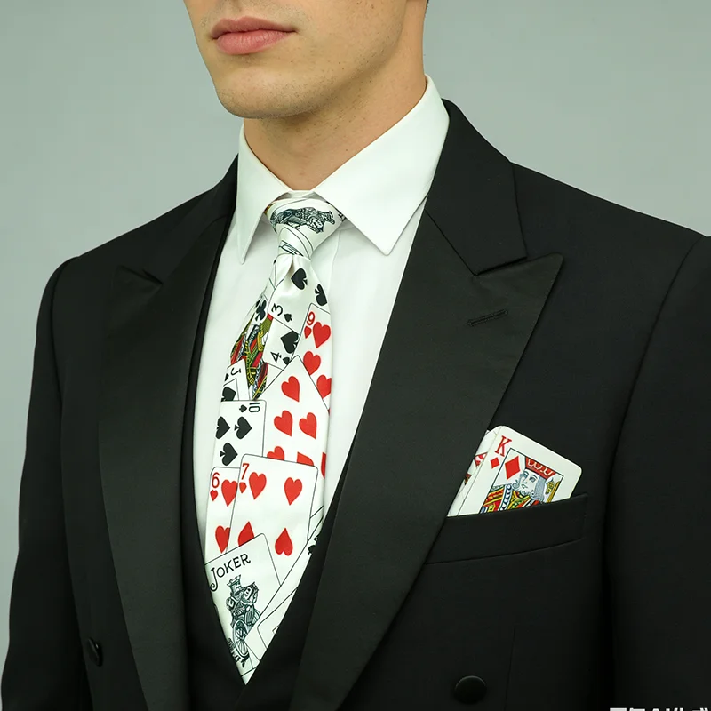 Mens Ties Necktie Formal Dress Gift Wedding Shirts Cravat 4 Inch Width Playing Card/Poker White Party Business Fashion 2020 New