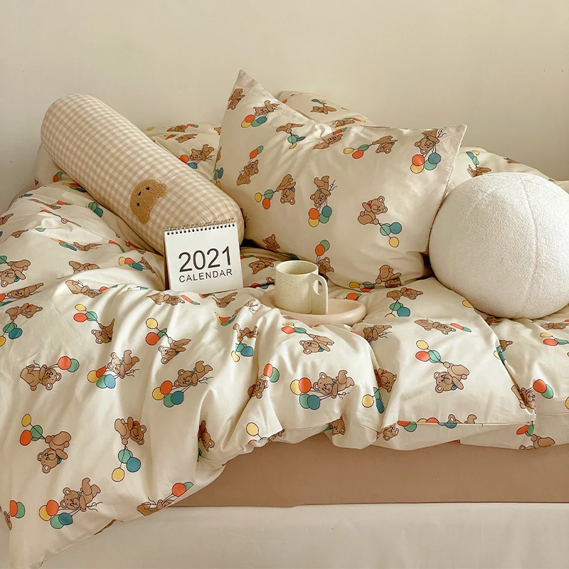 

Cute Balloon Bear Cotton Bedding Set Cartoon Design Pure Cotton 4-Piece Bedding Set 3-Piece Bedding Set for Girls