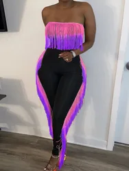2 Pieces Women's Sets Tassels Dashiki African Black Pullover Suit Tops And Pants Suits Two Piece Set Tracksuit Outfit 2024
