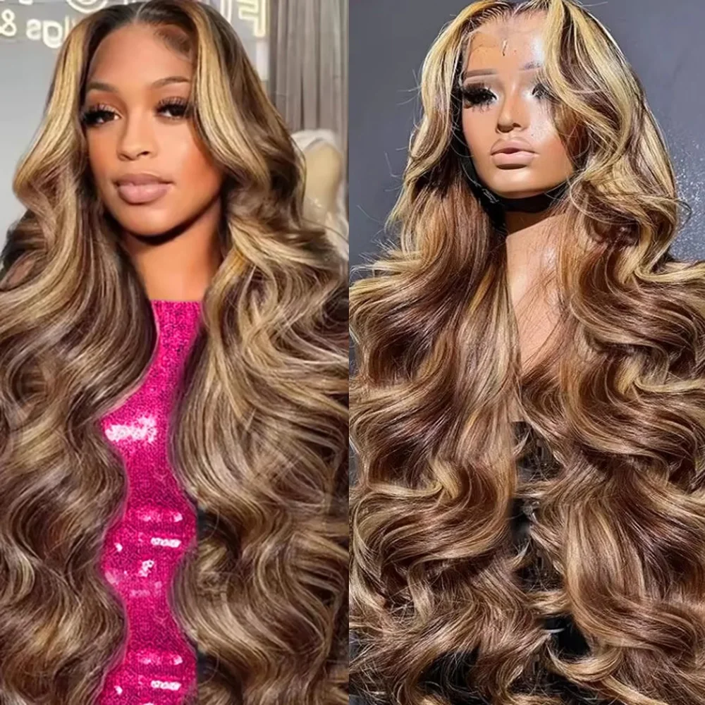 

P4/27 Highlight Body Wave Wig 13x6 Lace Frontal Human Hair Wig Colored Body Wave Pre Plucked Wigs 200 Density For Women