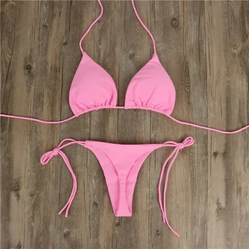 Imagen 2 del producto Traje de baño de verano para mujer, conjunto de Bikini Sexy con sujetador acolchado de realce, Tanga, traje de baño de dos piezas, ropa de playa, trajes de baño sexis para mujer