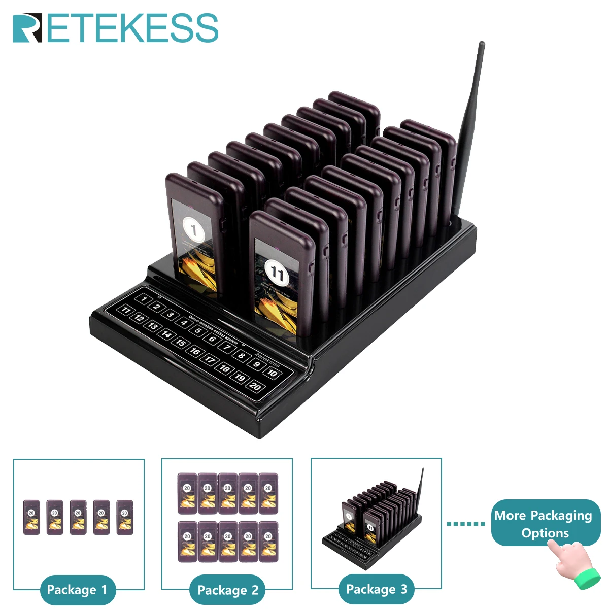 Retekess T111 Pager For Restaurant Wireless Pager Calling System 20 Coaster Pager Buzzers Beepers For Cafe Bar Food Truck Hotel