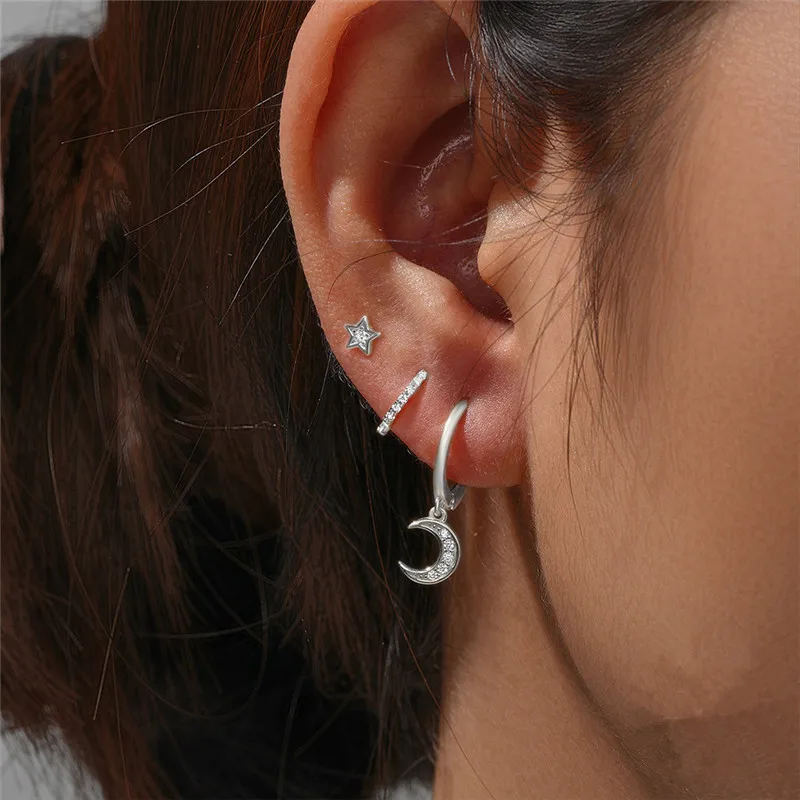 Fashion Crystal Moon Hoop Earring For Women Girls Party Wedding Jewelry eh375