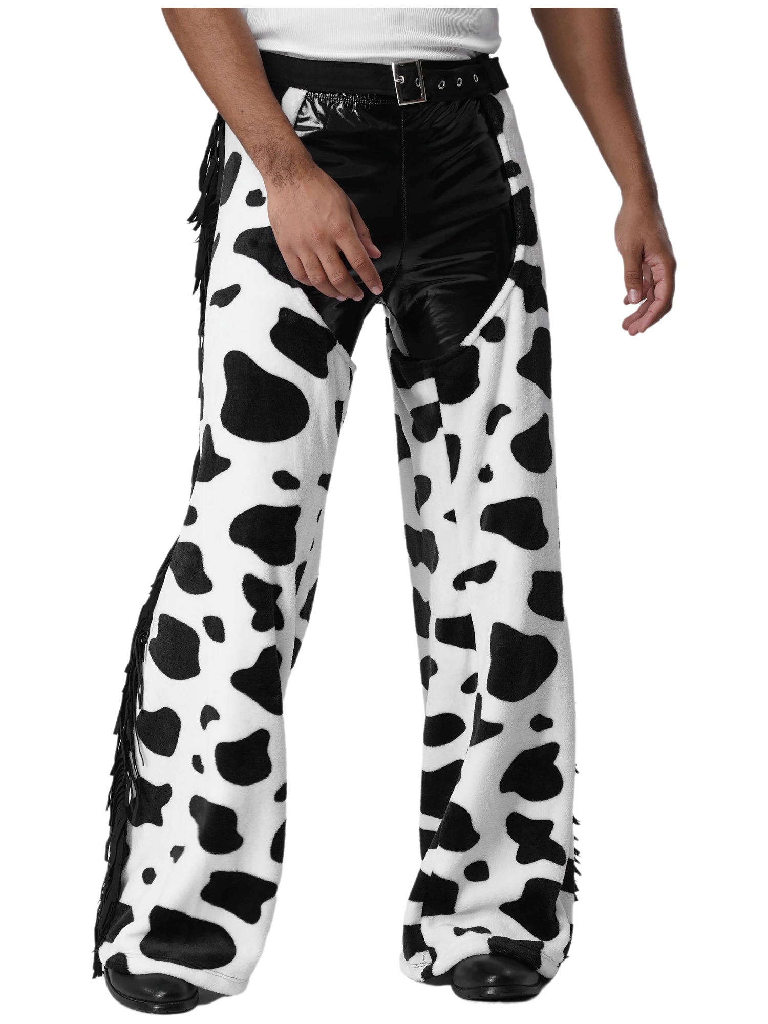 남성용 서부 카우보이 조끼와 차프스 바지, 탱크탑과 크로치 부분이 비어있는 긴 바지, 소 무늬 패턴 세트, 할로윈 파티용