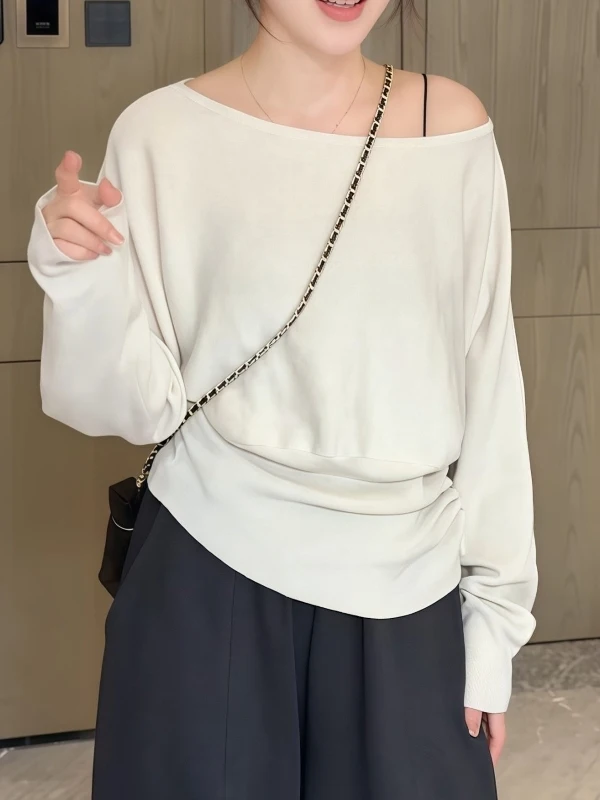 

Женский трикотаж большого размера, осенне-зимний новый свитер большого размера, тонкий мягкий свитер с нерегулярными пуговицами, закрывающий талию, топ