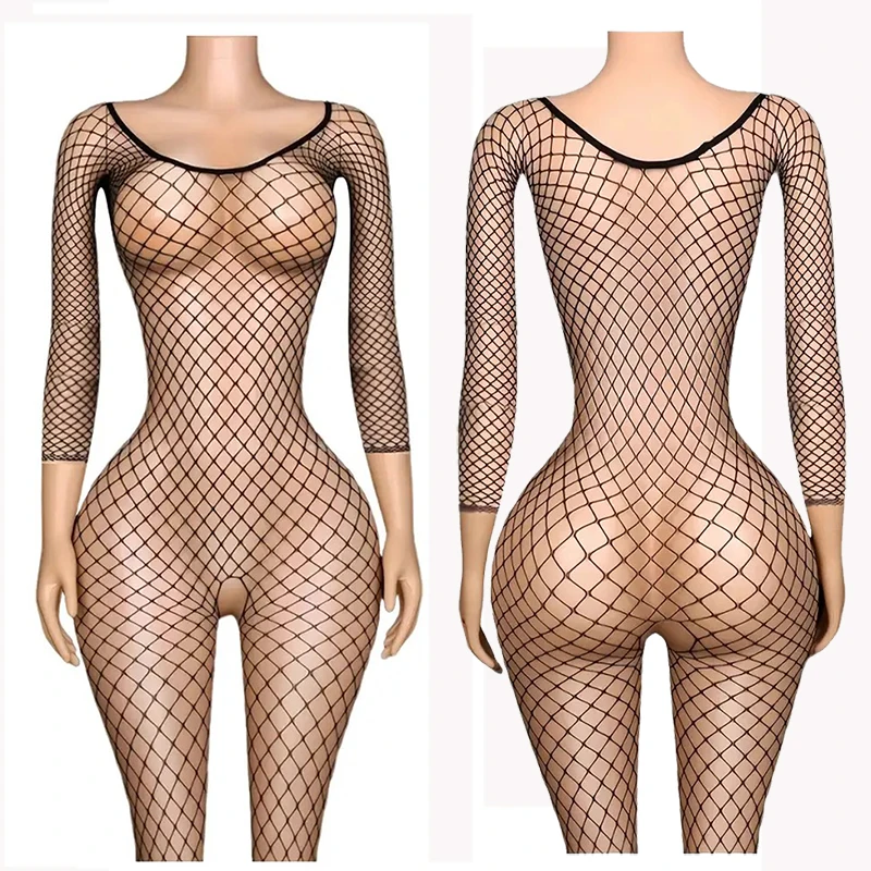 Sexy hollow out charm, connected open fishing net, super sexy, hot, one shoulder, tearing, tempting, extremely tempting, flirtin