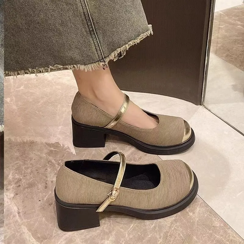 

Женские лоферы на высоком каблуке в стиле ретро, новинка 2025, туфли на высоком каблуке на мелком каблуке, туфли Мэри Джейн