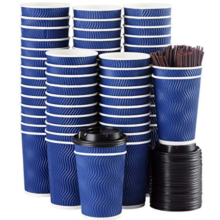 

Disposable Coffee Cups with Lids and Straws 90 Set - Hot Paper Coffee Togo Cup with Lid To Go for Hot/Cold Beverages Espro Tea