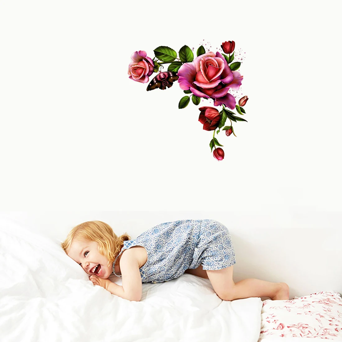 Three Ratels QCF186 Color rose bouquet PVC waterproof toilet decal household appliances concealer self-adhesive wall sticker