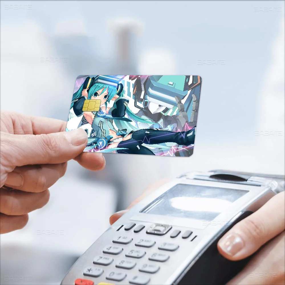 H-Hatsunes Amine Mikus Anime غطاء أمامي ملصق غشائي لبطاقة الخصم الائتمان شريحة صغيرة كبيرة