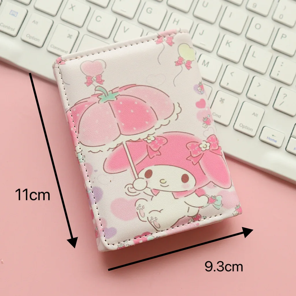 Cute Sanrio New Girls' Japanese Korean Triple Fold Wallet Kawaii Cartoon My Melody Thin Folding Pu Coin Purse Girls Gift