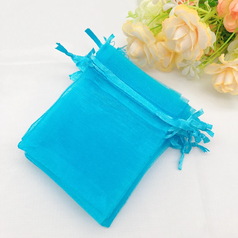 500pcs Wedding Packaging Lake Blue Gift Bag Drawstring Organza Bag Jewelry Storage Bags Blue Organza Gift Bags Sachet Gift Pouch