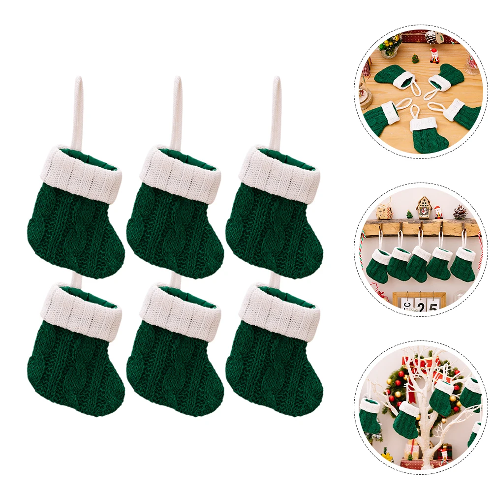 

6 Pcs Knitted Sock Pendants Stockings Christmas Socks Decorative Candy Bag Knitting Decorate