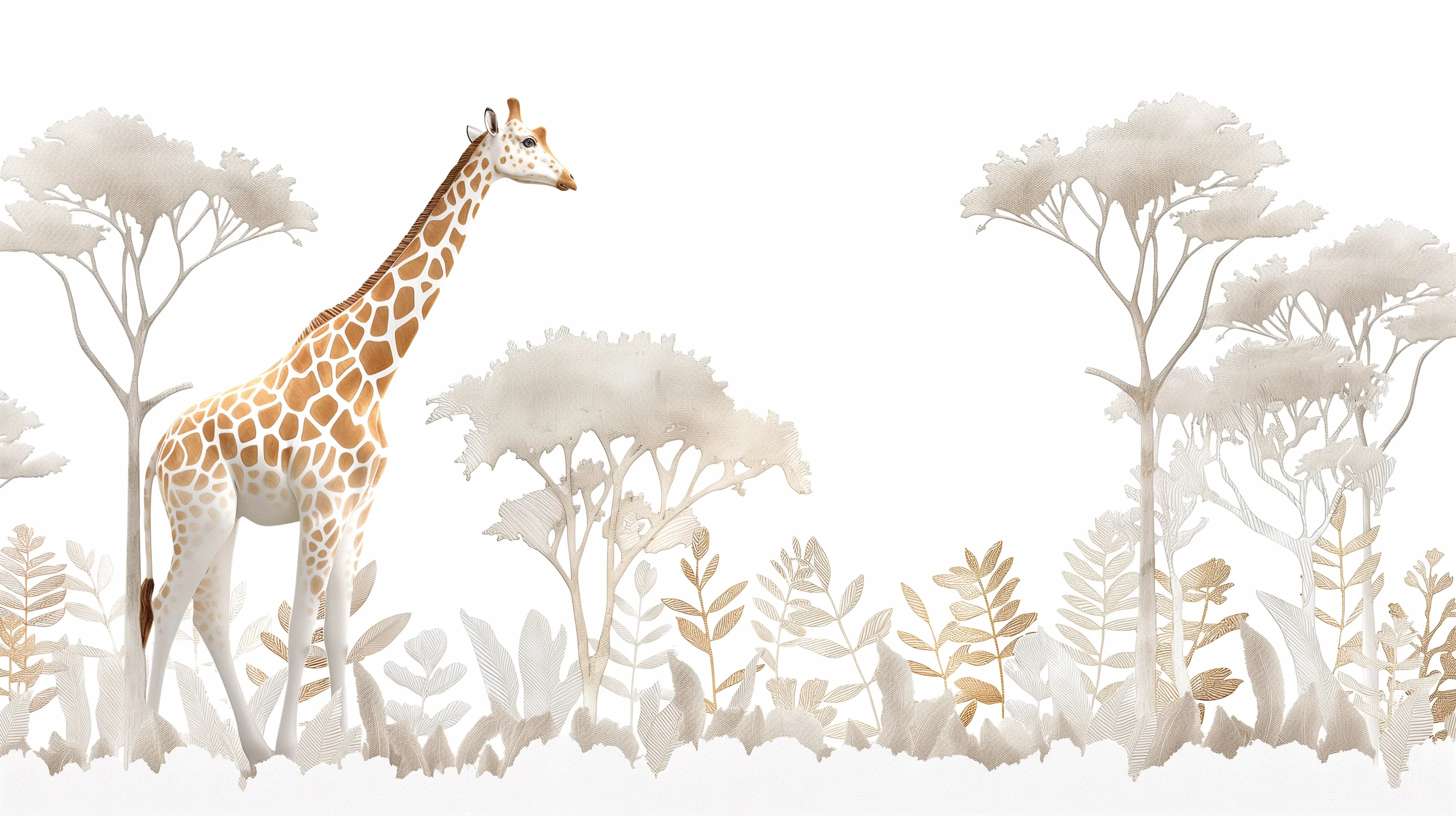 Milofi Wallpaper Mural Giraffe Golden Shrubs