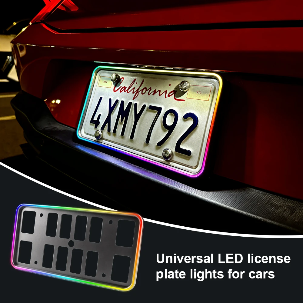 

APP Control RGB Rear License Plate LED Light with Brake Warning Function Chrome ABS Universal Fit for Car Truck SUV DC12V