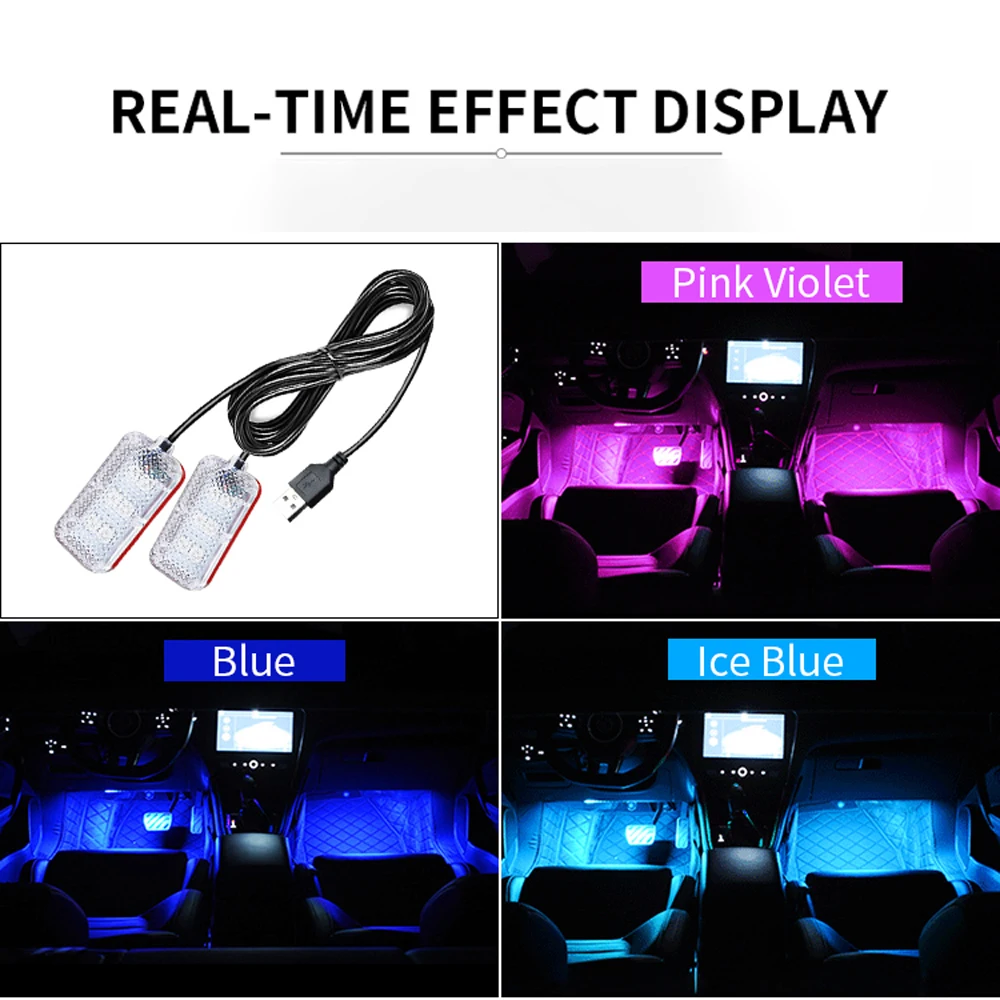 New LED Car Interior Atmosphere Foot Strip Light Accessories USB Lighter environment decorative lights With LED Ice Blue Light