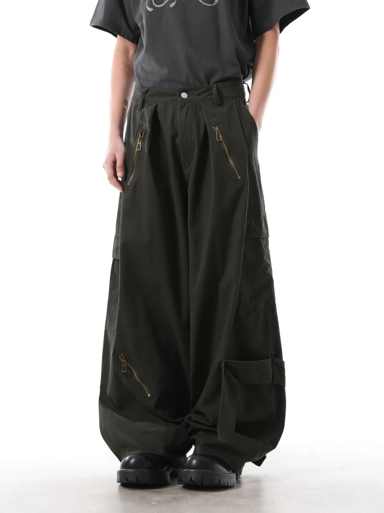 

HEY American Retro Work Pants Men's Loose Casual Trousers High Waist Zipper Straight Leg Long Pants ex Wide Leg Pants