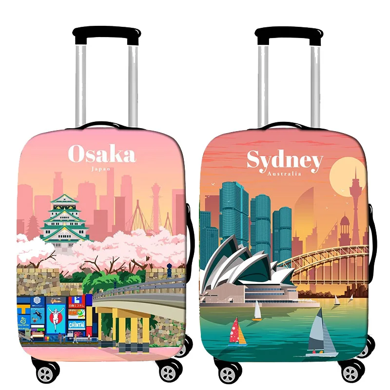 Cities Building Thicken Luggage Cover Elastic Baggage Cover Suitable 18 To 32 Inch Suitcase Case Dust Covers Travel Accessories