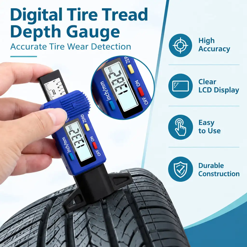 LANKE Digital Tire Tread Depth Gauge 0-25.4mm/0-1in High-Resolution Portable Automotive Tire Wear Measurement Tool