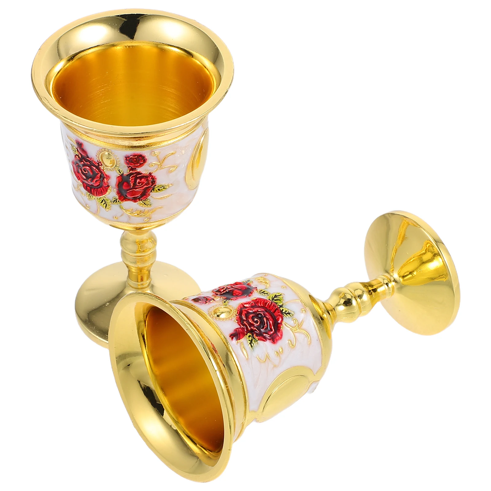 

Retro Glass Vintage Goblet Creative Embossed Metal Cup Zinc Alloy Rose Pattern Palace Style Banquet Decor Mini Cups