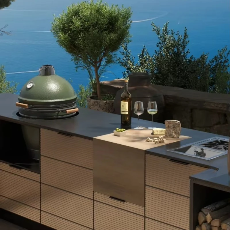 

Dark Grey Outdoor Cabinet Glass Acrylic Hinged Garden BBQ Cabinet Laminate