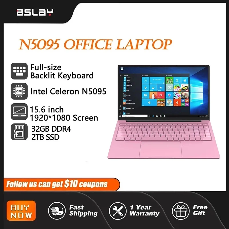 Gaming Laptop 15.6 Inch Intel N5095/N95 32GB DDR4 2TB SSD Win11 Fingerprint Unlock Backlit Keypad HD Camera Portable Ultrabook